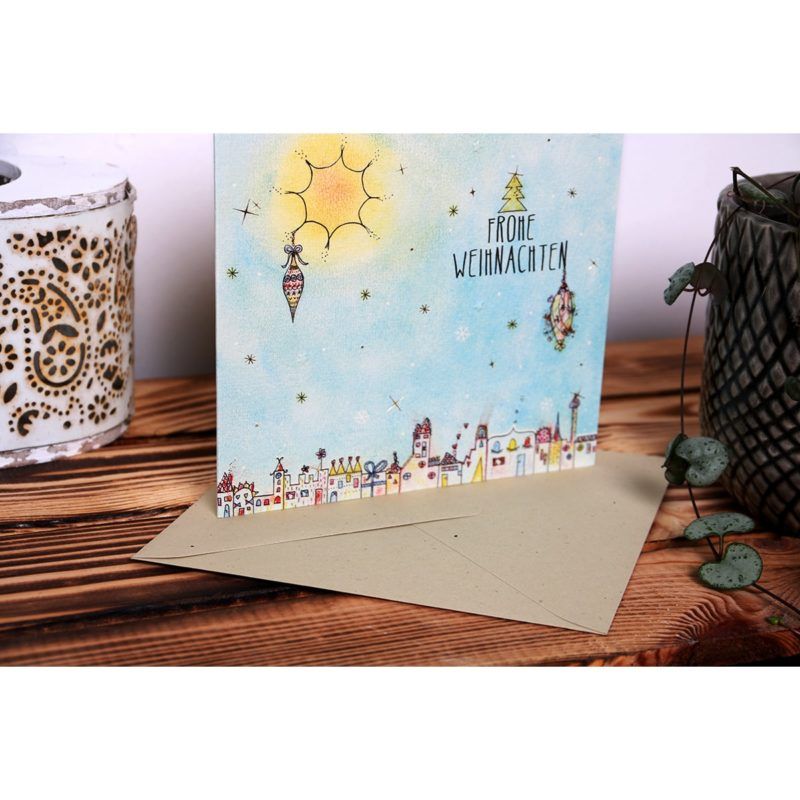 Hallmark Weihnachtsgrußkarte Mit Konfetti – „Freude, Frieden Und Liebe“ In Blau-glitzernd